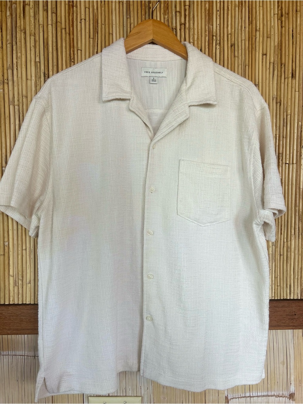 Free Assembly Cream Textured Camp Collar Shirt L Old Money Minimalist Resort
